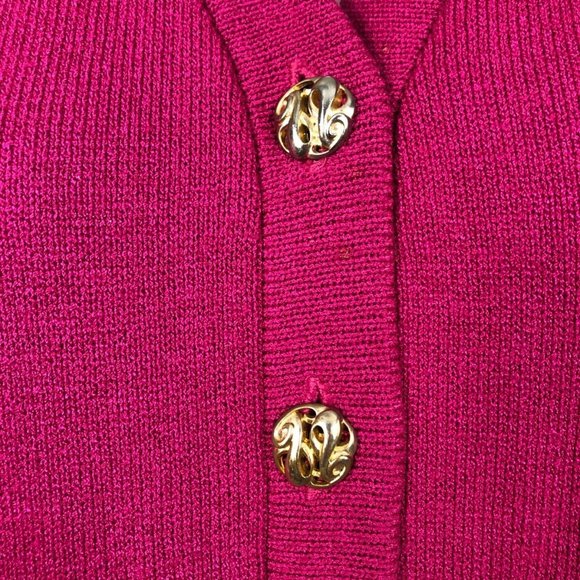 Petite San Remo 80's Magenta Sweater Cardigan Brass Buttons Shoulder Tab… - Picture 2 of 7